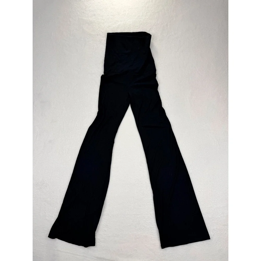 SKIMS Soft Lounge Fold Over Pant Onyx Black Ribbed Flare AN-P-LPT-1171 XS NEW